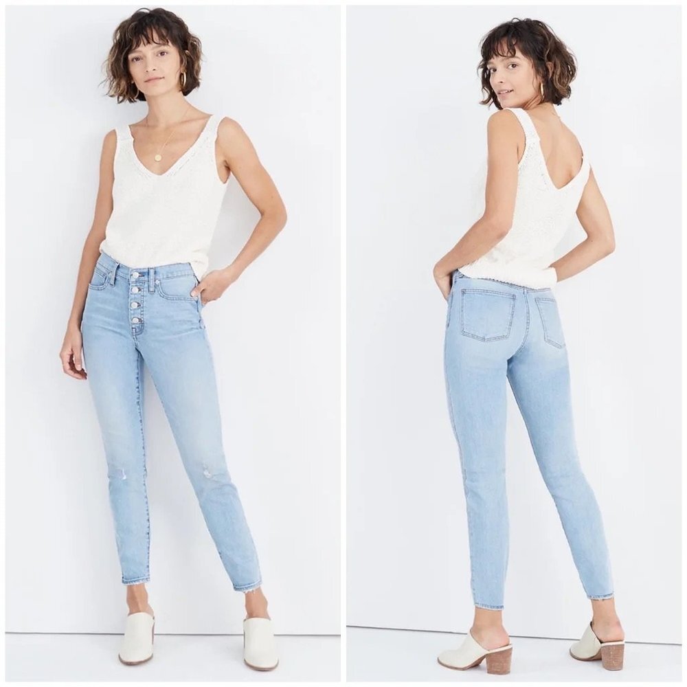 NWT Madewell 9" inch Denim High Rise Crop Distressed Jeans Exposed Button-Front